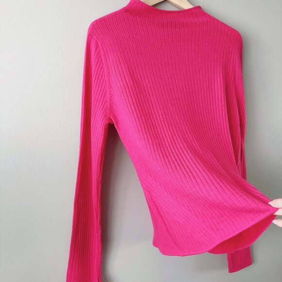 Tahari 100% Extra Fine Merino Wool ribbed mock neck sweater XL pink shirt - Picture 5 of 13